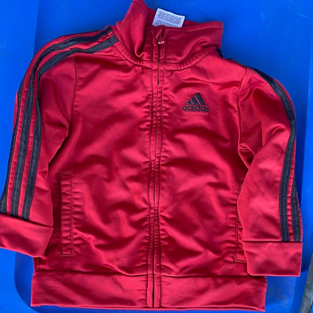Adidas Scarlet Zip-Up Jacket with Charcoal Stripes